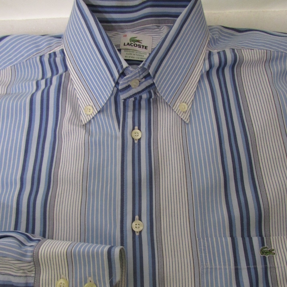 Lacoste Blue Stripe Button‎ Down Pocket Size 46 or XXL